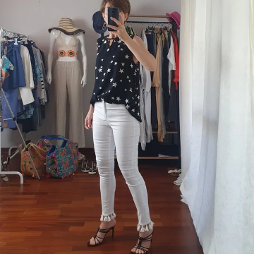 Slim Fit Püsküllü Beyaz Pantolon