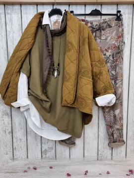 Pamuklu Kapitone Kimono Ceket İtalyan Hardal
