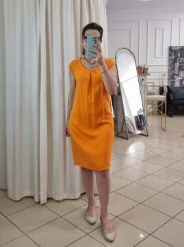 %100 Tencel Elbise Turuncu