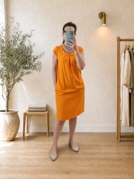 %100 Tencel Elbise Turuncu