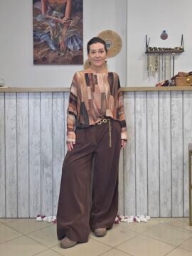 İnce Kadife Bol Paça Pantolon Kahverengi