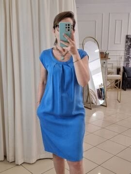 %100 Tencel Elbise Mavi