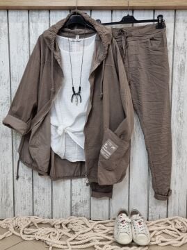 Bol Kesim İnce Kadife Sweat Ceket Vizon