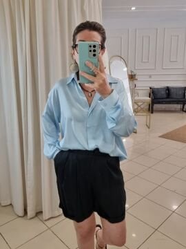 Açık Mavi Saten Gömlek