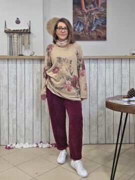 Kemerli İtalyan Kadife Pantolon Bordo