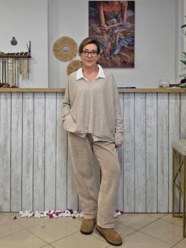 Kemerli İtalyan Kadife Pantolon Bej