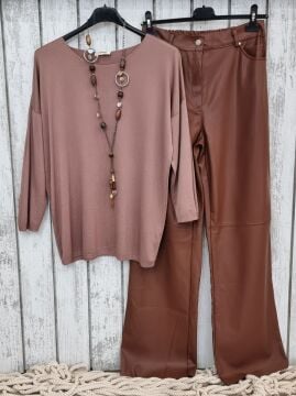 Soğuk İp İnce Triko Bluz Kahve