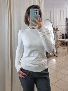 Soğuk İp Yumuşak Doku Basic Triko Bluz Beyaz