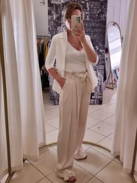 Slim Fit Zımbalı Ekru Ceket