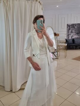 Slim Fit Zımbalı Ekru Ceket