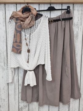 Toprak Tonu Desenli Şal Bej