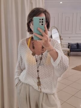 V Yaka Ajurlu İtalyan Modal Triko Beyaz