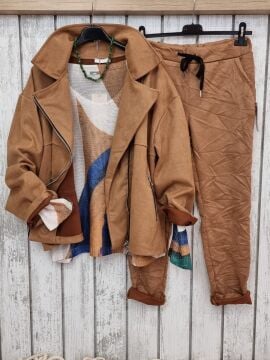 Oversize İtalyan Süet Ceket Camel