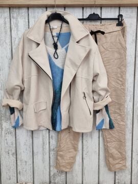 Oversize İtalyan Süet Ceket Bej