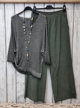 Ajurlu Modal İtalyan Triko Kazak Haki