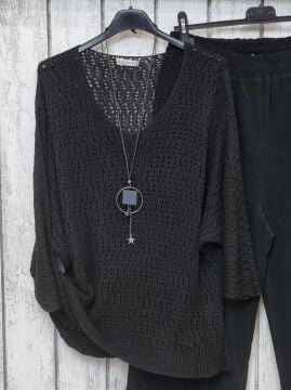 Ajurlu Modal İtalyan Triko Kazak Siyah