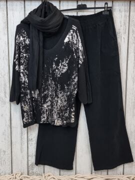 Varaklı Modal İtalyan Triko Kazak Siyah