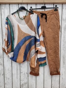 Batik Baskı İtalyan Triko Kazak Kahverengi