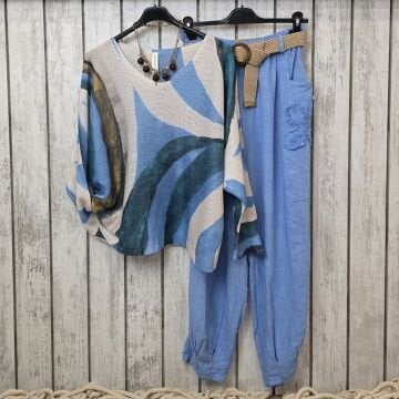 Batik Baskı İtalyan Triko Kazak Bej