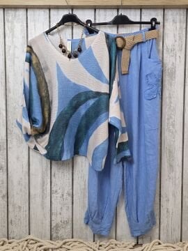 Batik Baskı İtalyan Triko Kazak Bej