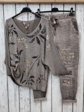 Varaklı Modal İtalyan Triko Kazak Vizon