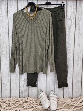 V Yaka İtalyan Triko Kazak Haki