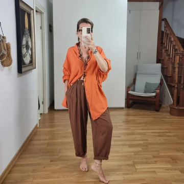 Oversize Pamuklu Gömlek Turuncu
