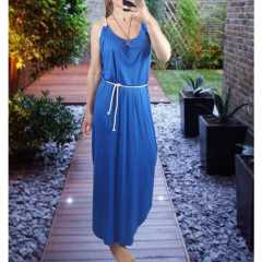 Halat Askı Uzun Helen  Elbise Mavi