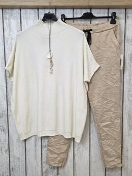 Güderi Dokulu Likralı İtalyan Pantolon Açık Bej