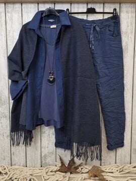 Çift Renk Kullanımlı Kaşmir Lacivert Şal