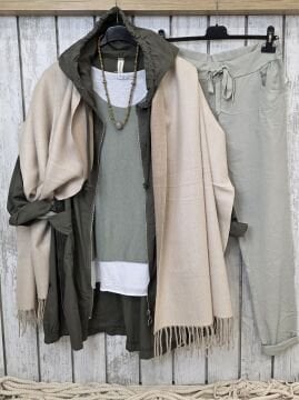 Çift Renk Kullanımlı Kaşmir Bej Şal