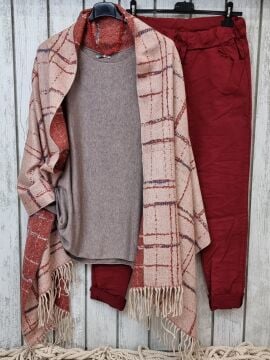 Çift Taraflı Kareli Kaşmir Şal Bordo