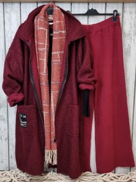 İtalyan Buklet Manto Kaban Bordo