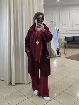 İtalyan Buklet Manto Kaban Bordo