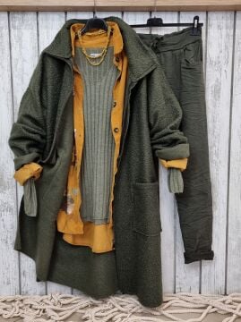 İtalyan Buklet Manto Kaban Haki