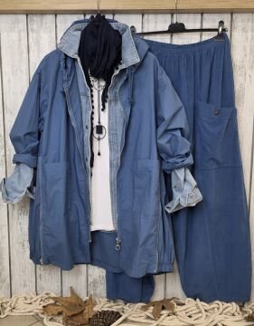 İnce Kadife Yarım Şalvar Pantolon Mavi