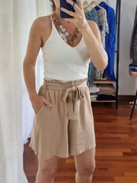 İnce Askı Yumuşak Triko Atlet Ekru