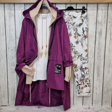 Oversize İtalyan Yağmurluk Mor