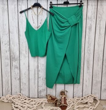 Fitilli Askı Yumuşak Triko Atlet Yeşil