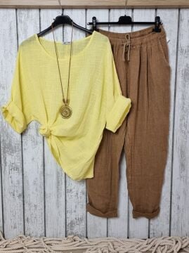 Oversize İtalyan Müslin Bluz Sarı