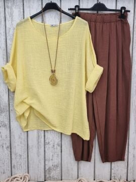 Oversize İtalyan Müslin Bluz Sarı