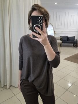 Kahverengi Yumuşak Doku Düz Kesim İtalyan Triko Kazak