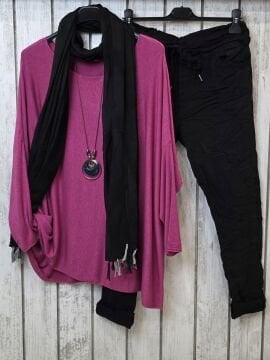 Fuşya Yumuşak Doku Düz Kesim İtalyan Triko Kazak