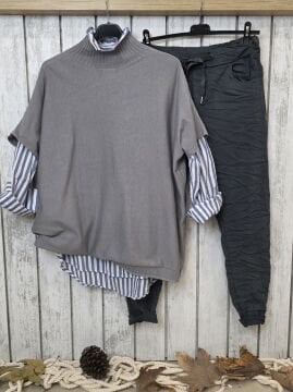 Boğazlı  Süveter Triko Kazak gri