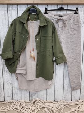 Likralı Büyük Beden Pantolon Bej