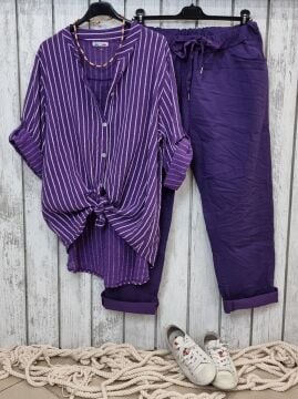 Likralı Büyük Beden Pantolon Mor