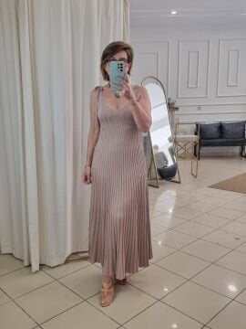 Slim Fit Triko Askılı Uzun Elbise Vizon