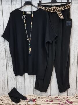 Oversize Triko Bluz Kısa Kollu Siyah