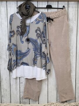 Çift Kat Desenli İtalyan Triko Bluz Vizon