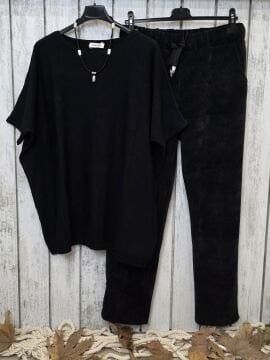 Oversize Triko Bluz Kısa Kollu Siyah